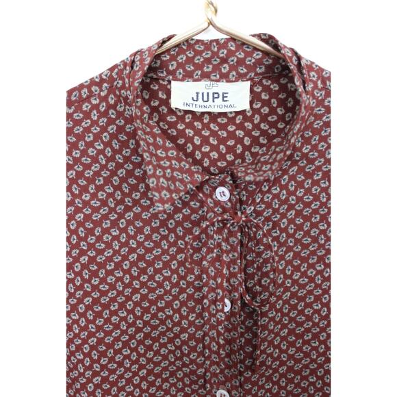 Vintage Jupe International Shirt Women's 10 Floral Boho 70s Buttons Tie - Picture 6 of 10